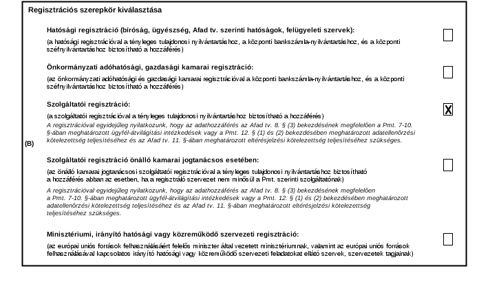AFADREG adalap B) blokk - szerepkör kiválasztása