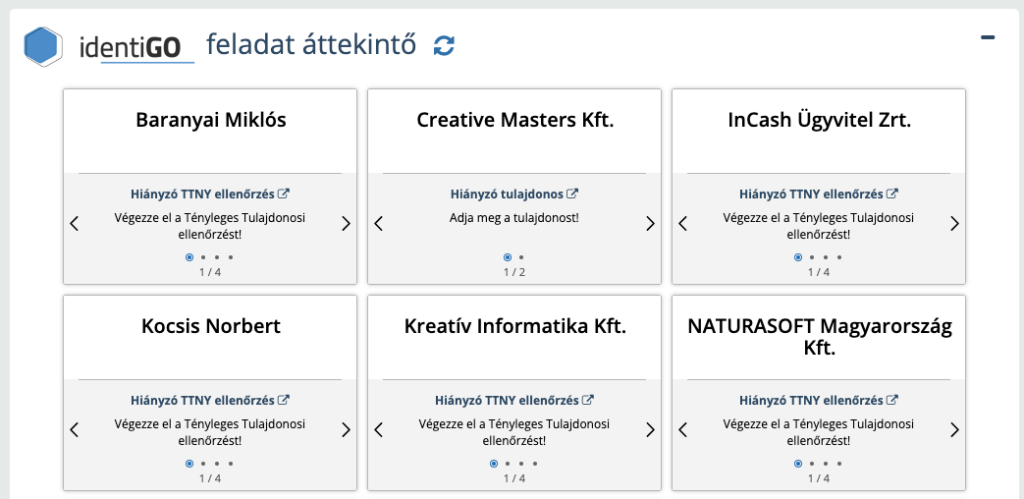 identiGO feladatok megjelenése a Cashbook feladat-áttekintő nézetében