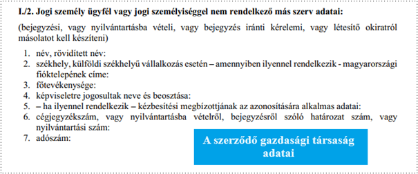 Ügyfélátvilágítási adatlap I/2. blokk - az átvilágított cég adatai