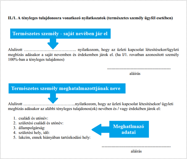 Ügyfélátvilágítási adatlap II/1. blokk - természetes személy adatai